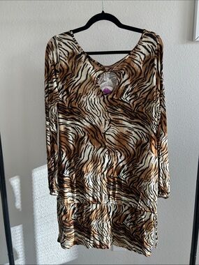 Tiger-Print Long Sleeve Tunic in Brown, Black & Cream